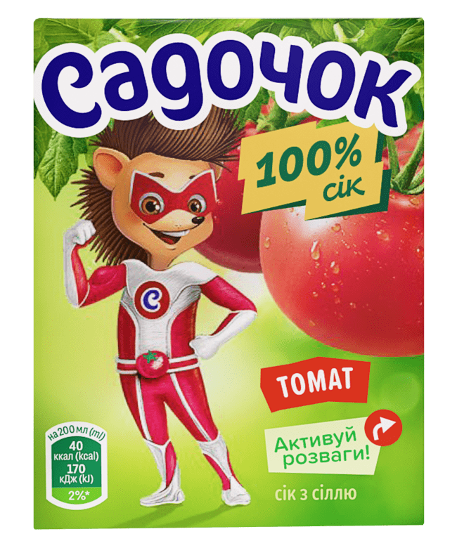 Сік САДОЧОК томатний, відновлений, стерилізований, 0,2 л (4820001448023)